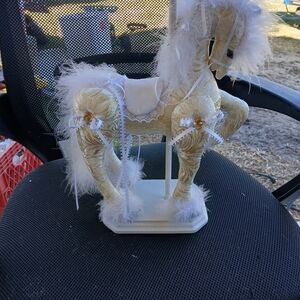 Elegant Cream Decorative Horse with Feathers